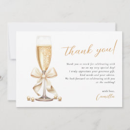 Cartão De Agradecimento Noiva de Pérolas & Prosecco Dourado