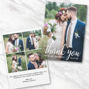Cartão De Agradecimento Noiva do Casamento da Caligrafia Moderna e Foto do