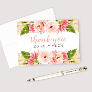 Cartão De Agradecimento Noiva Floral Aquarela Rosto Corado