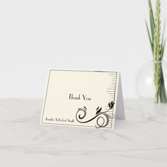 Cartão De Agradecimento Noiva Francês Deco Rosa Creme Preto Obrigado (Frente)