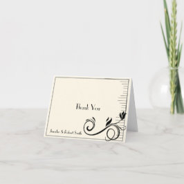 Cartão De Agradecimento Noiva Francês Deco Rosa Creme Preto Obrigado