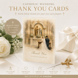 Cartão De Agradecimento Noiva Noivo Altar Casamento Católico Tradicional