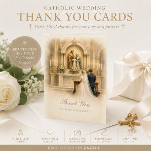 Cartão De Agradecimento Noiva Noivo Altar Casamento Católico Tradicional