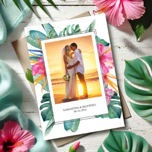 Cartão De Agradecimento Noiva Tropical e Noivo Casamento Obrigado