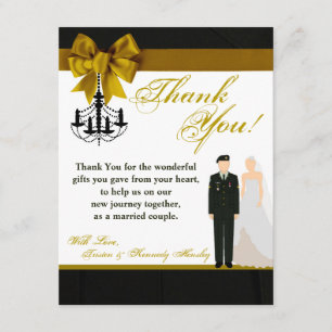 Cartão De Agradecimento noiva uniforme do noivo do EXÉRCITO LISO dos