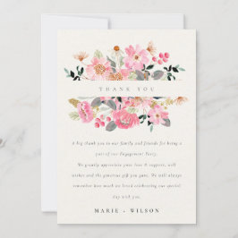 Cartão De Agradecimento Noivado Floral de Aquarela Rosa-Rosa-Bonita