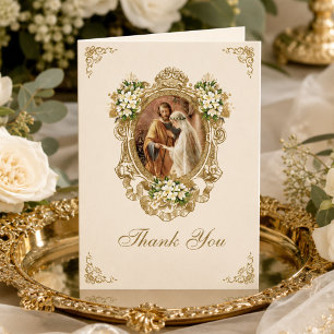 Cartão De Agradecimento Noivado Floral de Casamento Católico Tradicional