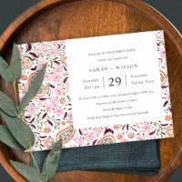 Noivado Rosa Verde Paisley Motif Convide