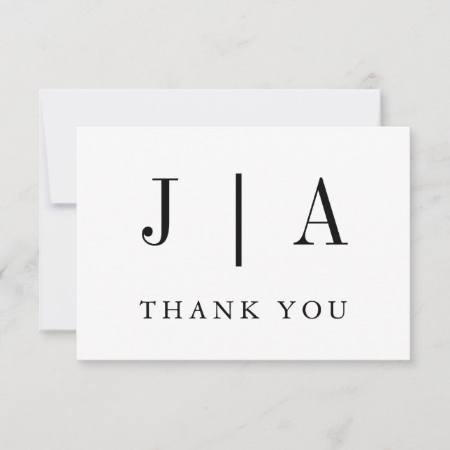 Cartão De Agradecimento Nome Do Casal Simples, Preto E Monograma Branco (Frente)