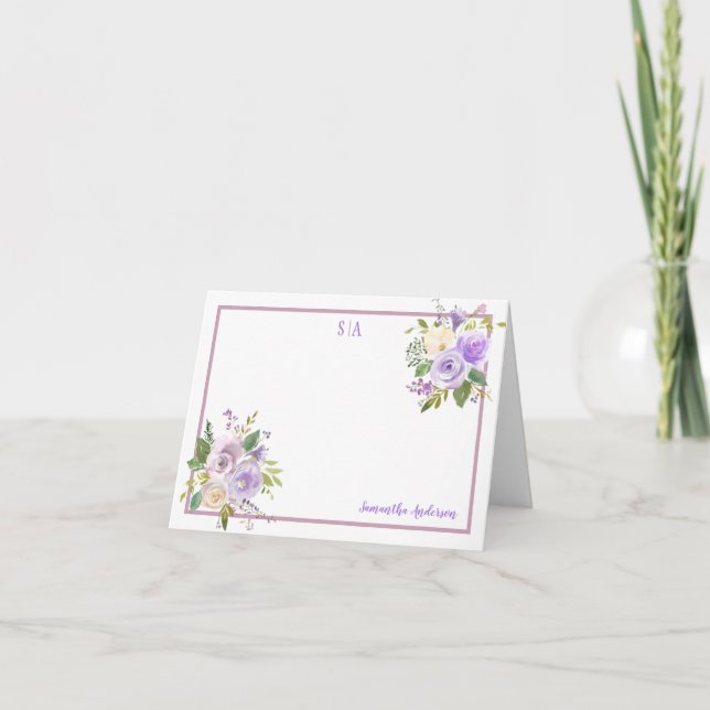 Cartão De Agradecimento Nome e Monograma de Cantos Florais de Mola d'Água  (Frente)