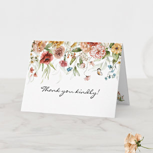 Cartão De Agradecimento Nome em Floral Drop de Arte Fina Elegante