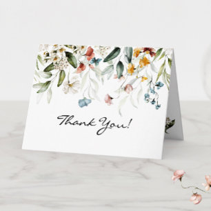 Cartão De Agradecimento Nome em Floral Drop de Arte Fina Elegante