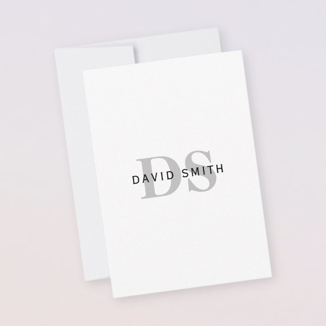 Cartão De Agradecimento Nome Moderno e Monograma | Cinza e branco preto (Criador carregado)
