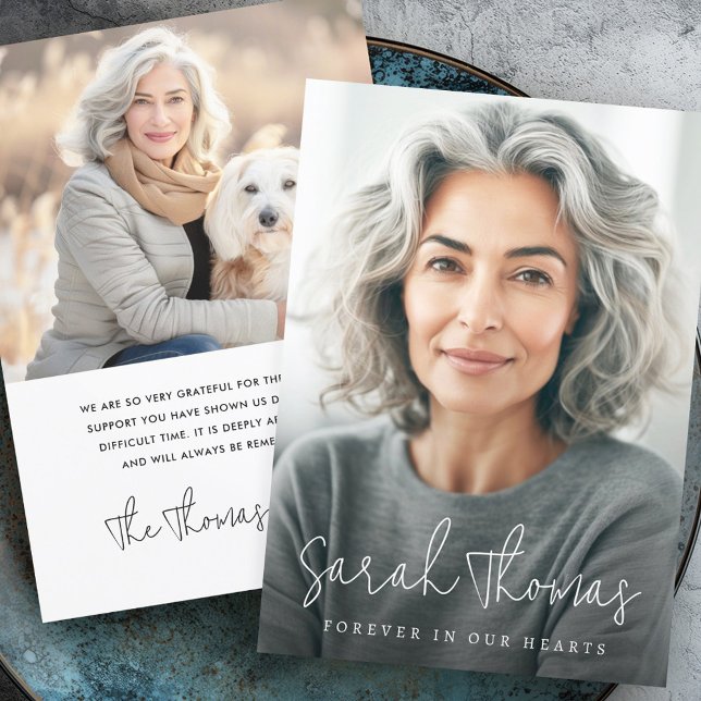 Cartão De Agradecimento Nome para sempre em nossos corações, simpatia pelo (Name forever in our hearts photo funeral sympathy thank you card)