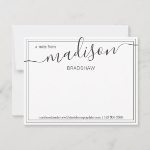 Cartão De Agradecimento Nome Personalizado Branco Preto Da Mesa De