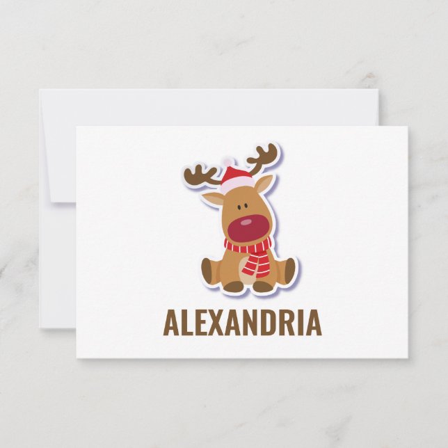 Cartão De Agradecimento Nome Personalizado de Natal para Rudolph reindeer (Frente)