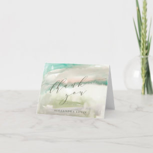 Cartão De Agradecimento Nome Personalizado em Aquarela Verde Oliva Abstrat