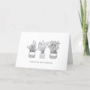 Cartão De Agradecimento Nome Personalizado Esboço de Linha de Planta Minim