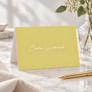 Cartão De Agradecimento Nome Personalizado Escrita à Mão Elegante Amarelo