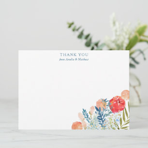 Cartão De Agradecimento Nome Personalizado Floral Aquarela Azul Pêssego Ve