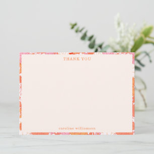 Cartão De Agradecimento Nome Personalizado Flores Laranja Rosa Boho Retro