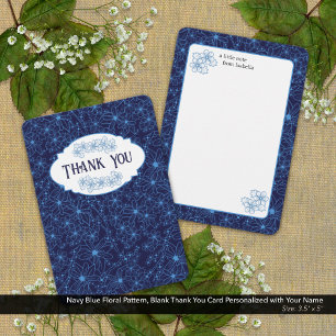 Cartão De Agradecimento Nome Personalizado Padrão Floral Azul-Marinho, Em 