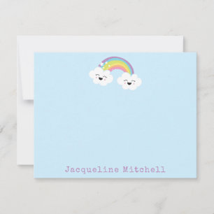 Cartão De Agradecimento Nomes Lindos Arco-Íris Kawaii Nuvens Rosto Azul Pa