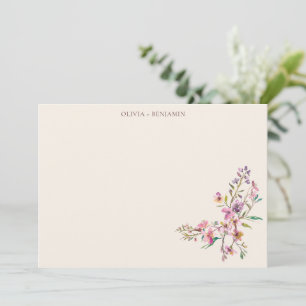 Cartão De Agradecimento Nomes Personalizados Boho Rosa Roxo Flores Silvest