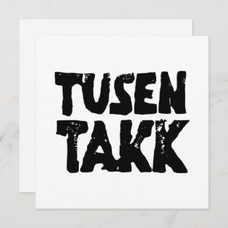 Cartão De Agradecimento Norueguês "Obrigado", Preto e Branco Lino Cortado