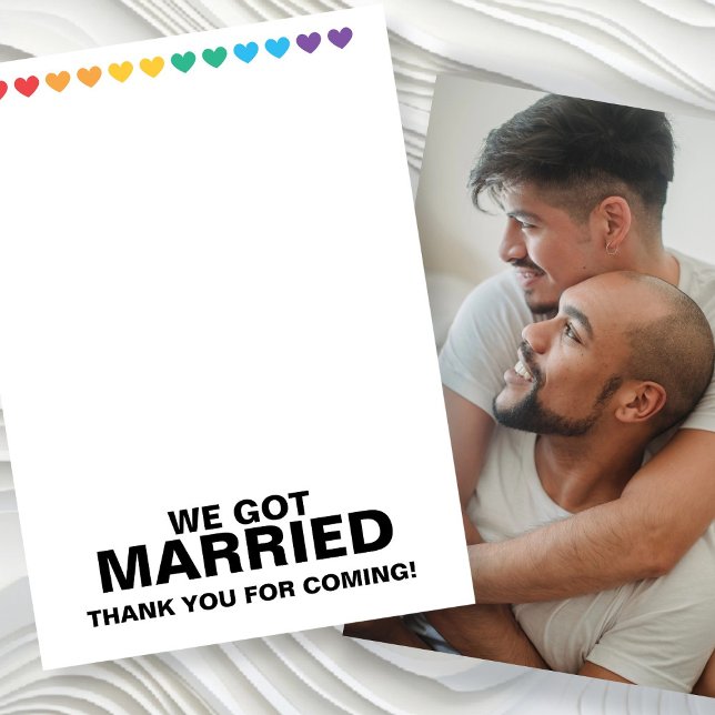 Cartão De Agradecimento Nos Casamos Obrigado Por Vir (We Got Married Thank You For Coming cards from Ricaso. Same sex wedding thanks with photo template)