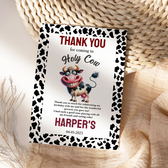 Cartão De Agradecimento Nossa! 1º Aniversário | Festa de Animais da Fazend (Holy Cow! 1st Birthday | Farm Animal Party Thank You Card
)