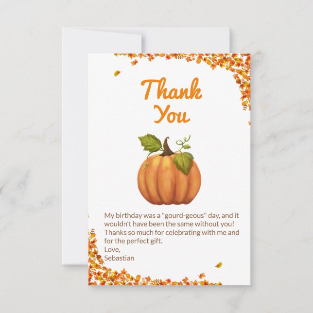 Cartão De Agradecimento Nossa Pequena Abóbora Cai Aniversário (Frente)