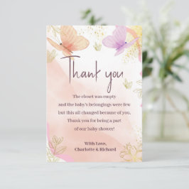 Cartão De Agradecimento Nossa Pequena Borboleta Aquarela Rosa Púrpura Dour