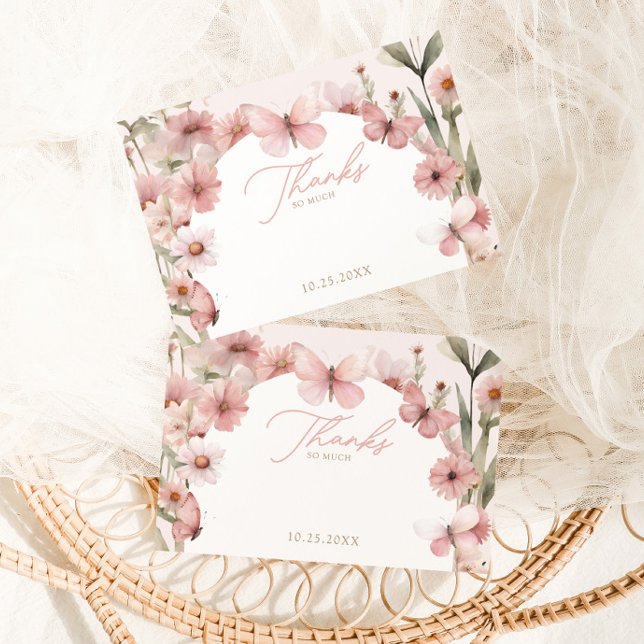 Cartão De Agradecimento Nossa Pequena Borboleta Rosa Meninas Rosa Aniversá (Criador carregado)