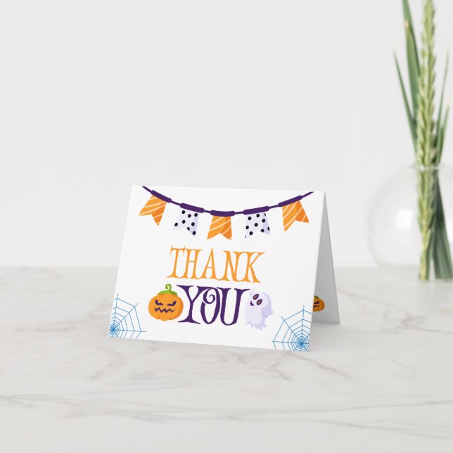 Cartão De Agradecimento Nosso Pequeno Boo Halloween 1º Aniversário Obrigad (Frente)