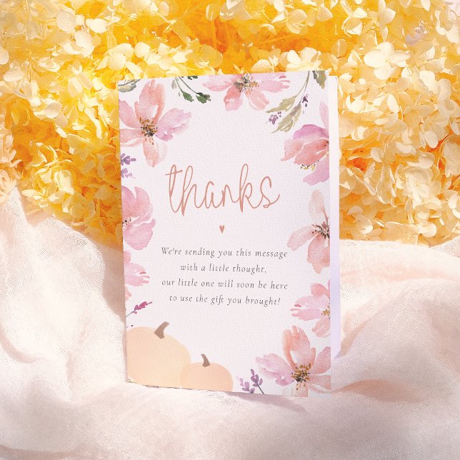 Cartão De Agradecimento Nosso Pequeno Chá de fraldas Floral De Abóbora Obr (Criador carregado)