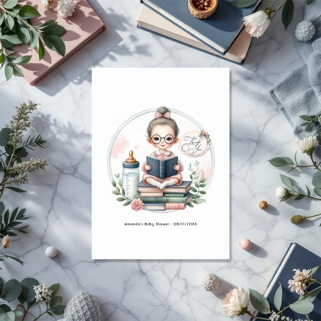 Cartão De Agradecimento "Nosso Próximo Capítulo" Chá de fraldas Pensado Em (Our Next Chapter Book-Themed Baby Shower Thank You Card)