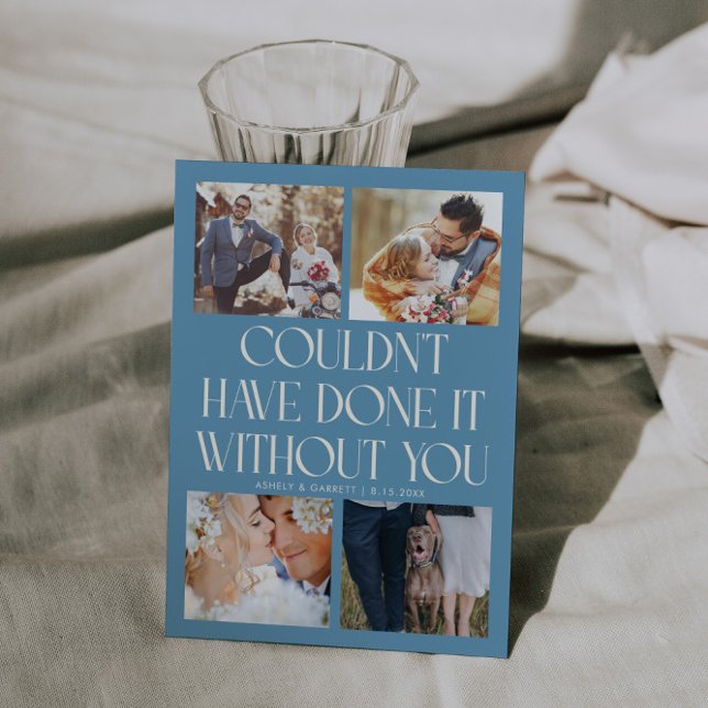 Cartão De Agradecimento Not Without You Wedding 4-Photo Denim Blue (Criador carregado)