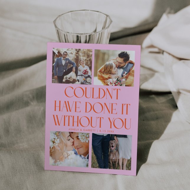 Cartão De Agradecimento Not Without You Wedding 4-Photo Orange Pink (Criador carregado)