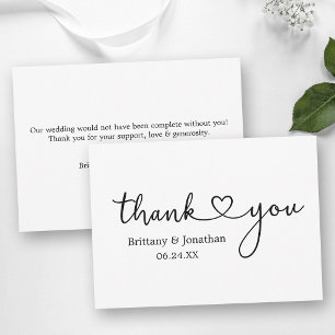 Cartão De Agradecimento Nota de Casamento Coração Caligrafia Minimalista M
