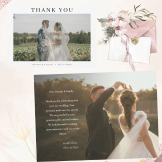 Cartão De Agradecimento Nota de Casamento de Foto Simples Moderna Paisagem