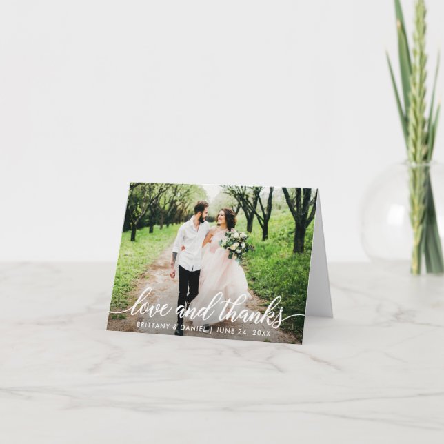 Cartão De Agradecimento Nota de Casamento de Obrigados e Amor com Script M (Frente)