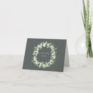 Cartão De Agradecimento Nota de Casamento de Wreath Verde+Eucalyptus