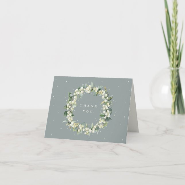Cartão De Agradecimento Nota de Casamento de Wreath Verde+Eucalyptus (Frente)