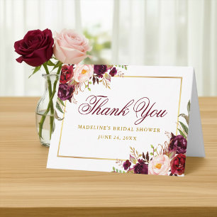 Cartão De Agradecimento Nota de Chá de panela Dourado Floral Elegante