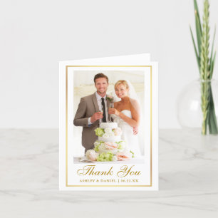 Cartão De Agradecimento Nota de Foto Dourada de Casamento Elegante