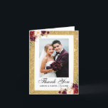 Cartão De Agradecimento Nota De Foto Floral Dourada De Burgundy<br><div class="desc">Foto De Casamento Elegante Dourada Glitter Frame Watercolor Burgundy Marsala Floral Obrigado Cartão De Nota Dobrada</div>