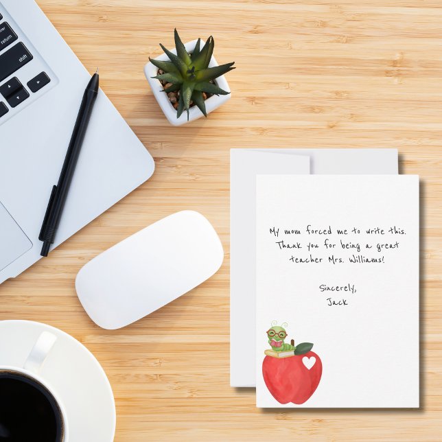 Cartão De Agradecimento Nota engraçada de crianças, maçã vermelha, Agradec (Criador carregado)