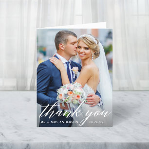 Cartão De Agradecimento Nota Fotográfica de Noiva de Casamento de Caligraf