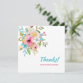Cartão De Agradecimento Nota Personalizada Floral Cor-de-Rosa Pastel